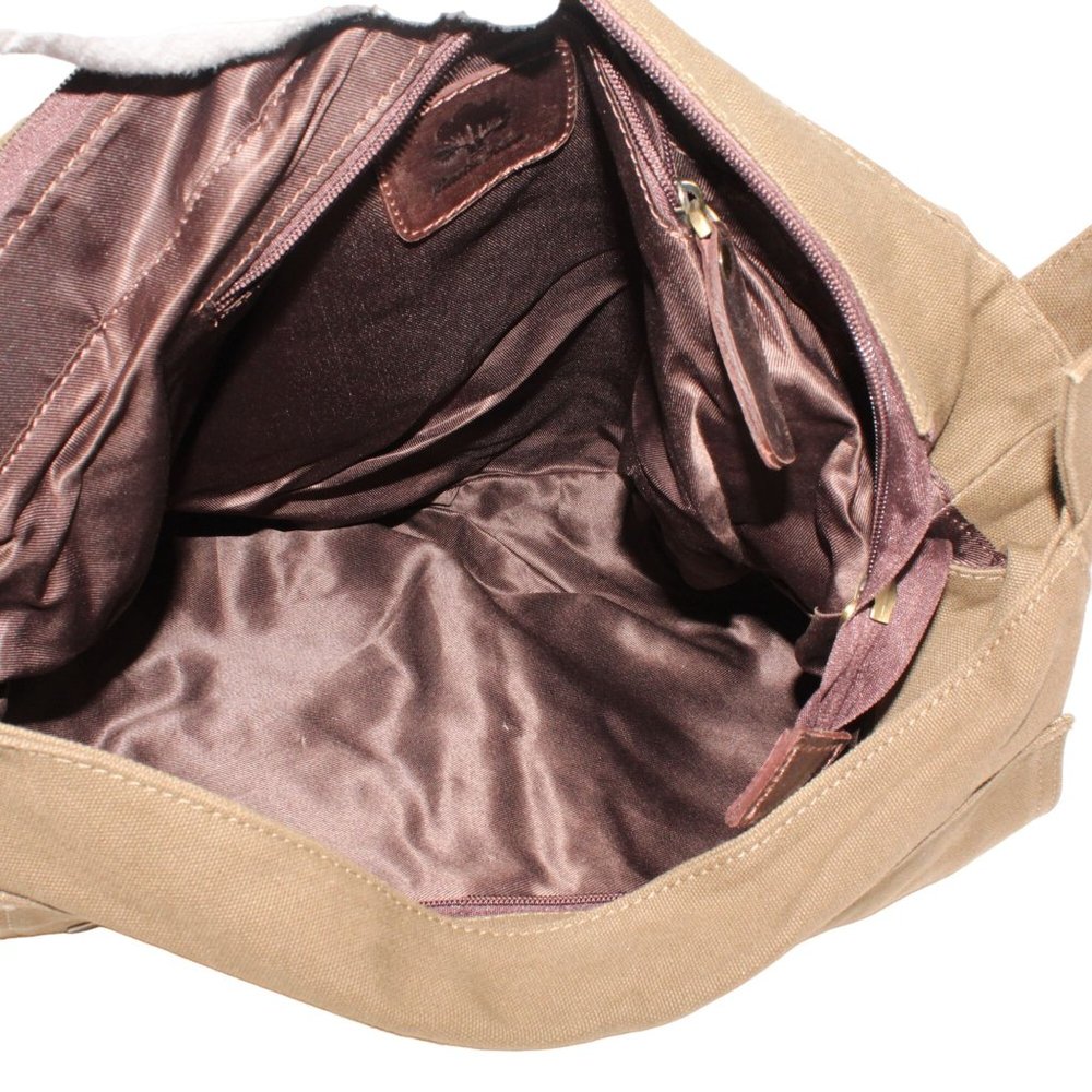 Berchirly Green Brown Canvas Messenger Bag Laptop Lined Buckle Snap Closure - Picture 9 of 12